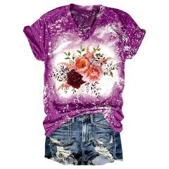 Boho Blossom Women V-Neck Tie Dye Floral Print Casual Top